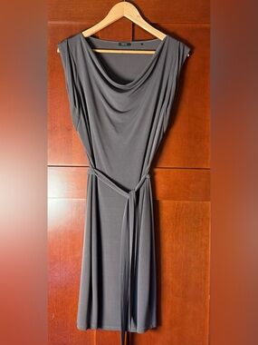 VTG 80/90’s Esprit Sleeveless Taupe Cowl-Neck Midi Dress with Self-Tie Belt LG